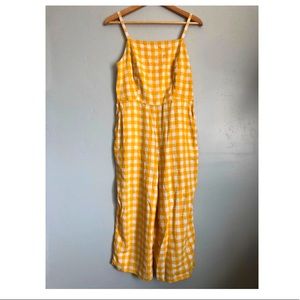 Yellow Gingham Jumpsuit Wide Leg with Pockets